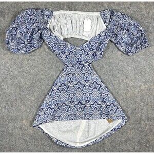 Chakeris Charleston Off The Shoulder Blouse Women’s M Blue Geometric Cut Out NWT